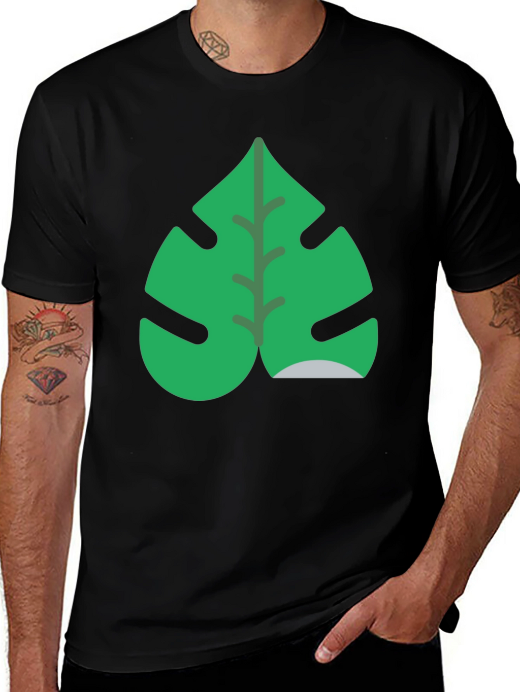 Tropical Monstera Leaf Black T-Shirt