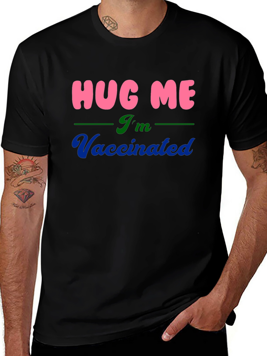 Hug Me Im Vaccinated Black Cotton T-Shirt