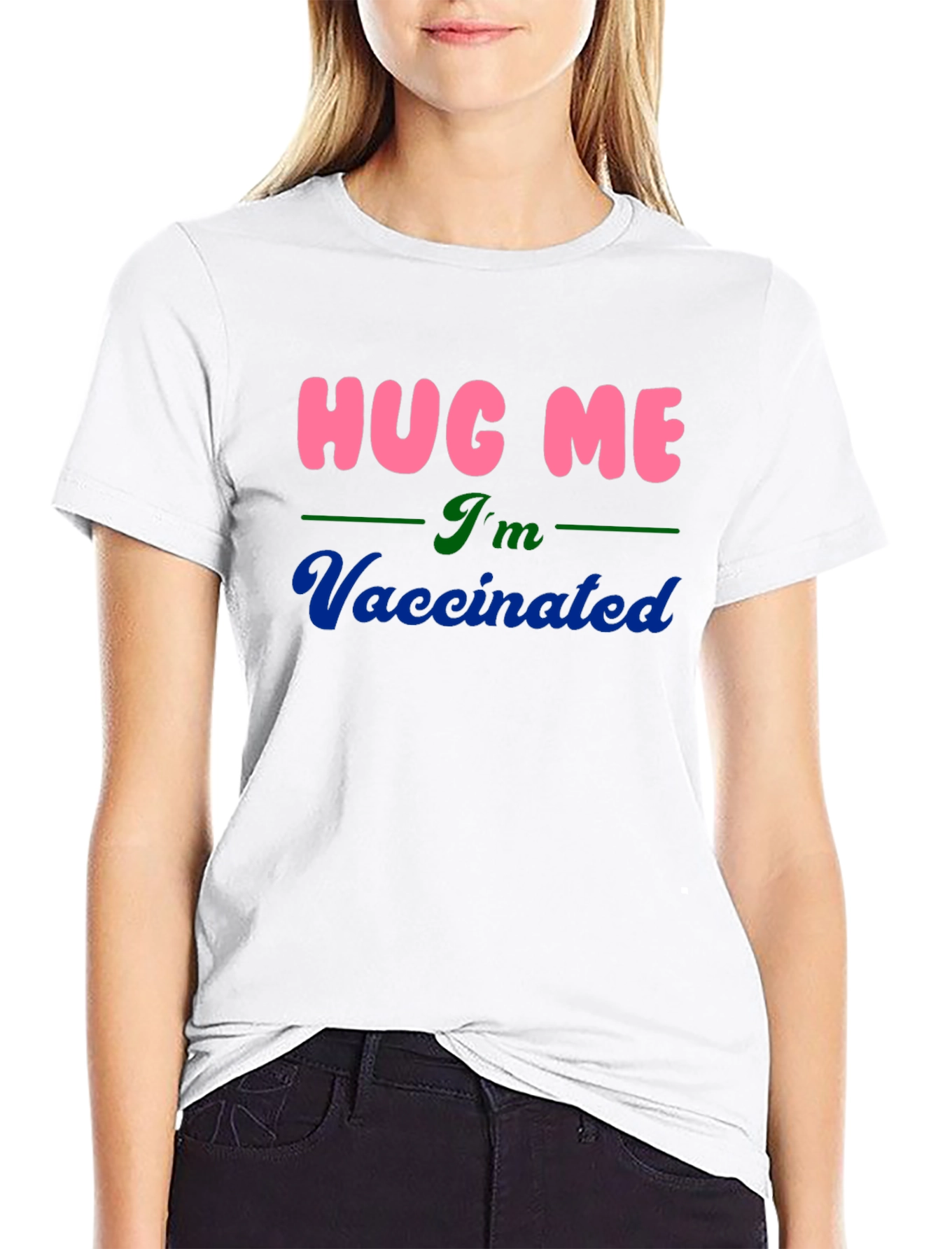Hug Me Im Vaccinated Black Cotton T-Shirt