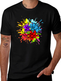 Geometric Splatter Cat T-Shirt - Mens Black Tee