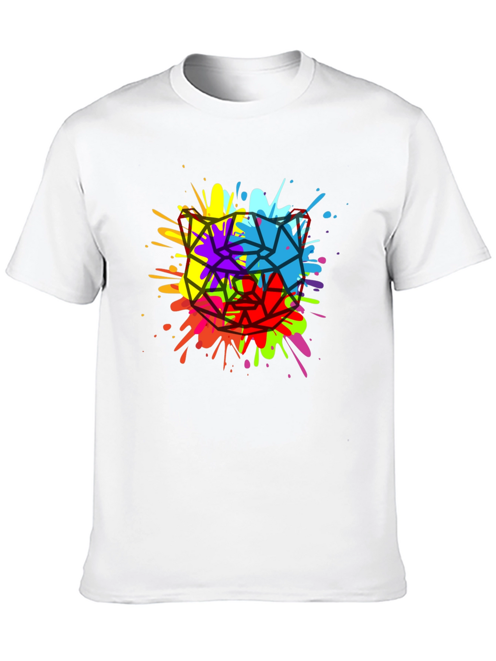 Geometric Splatter Cat T-Shirt - Mens Black Tee