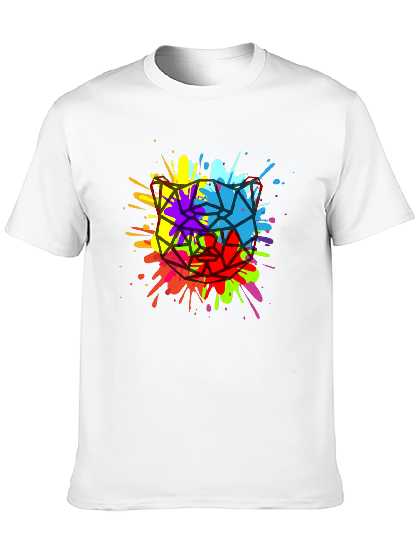 Geometric Splatter Cat T-Shirt - Mens Black Tee