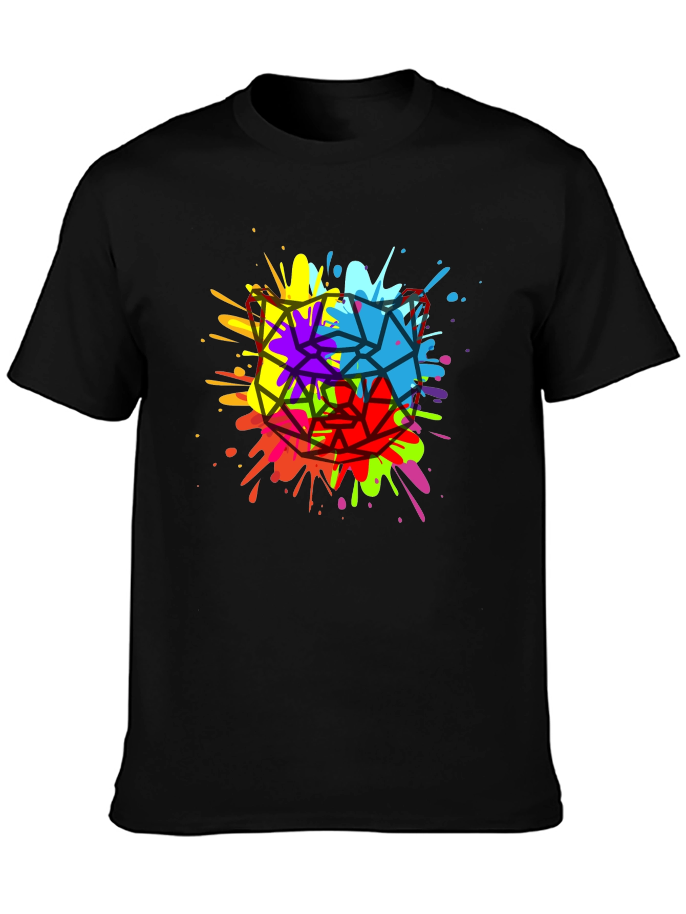 Geometric Splatter Cat T-Shirt - Mens Black Tee
