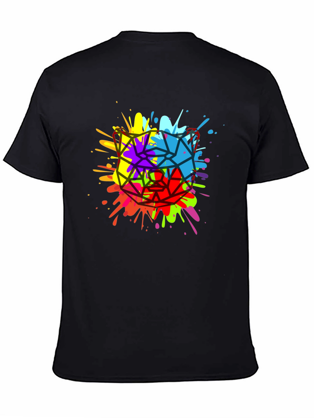 Geometric Splatter Cat T-Shirt - Mens Black Tee