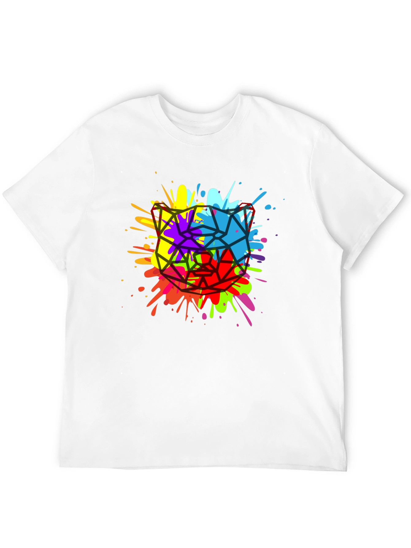 Geometric Splatter Cat T-Shirt - Mens Black Tee