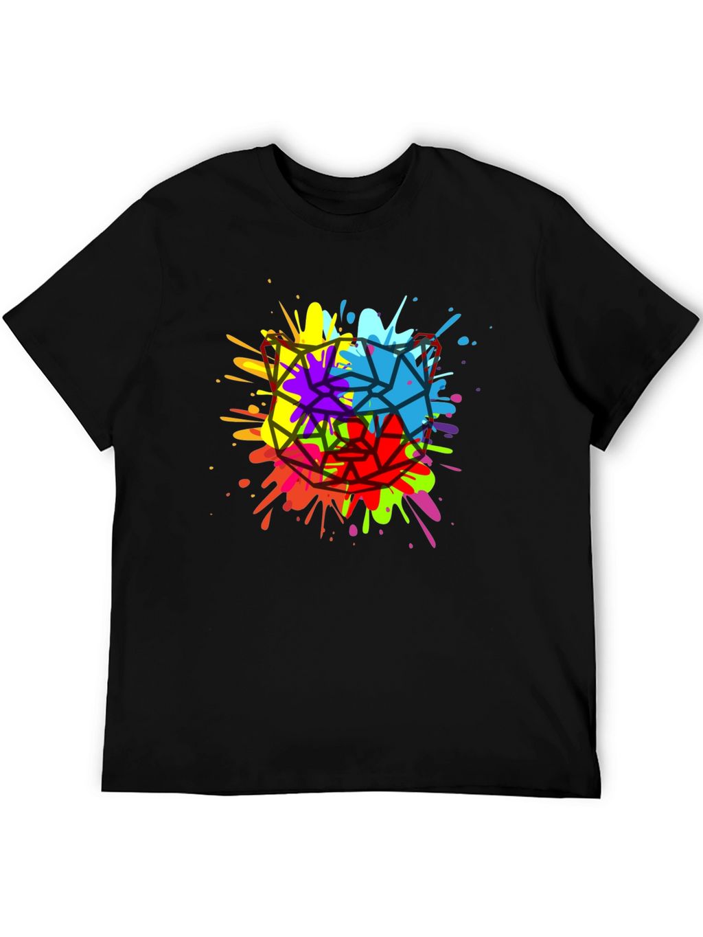 Geometric Splatter Cat T-Shirt - Mens Black Tee