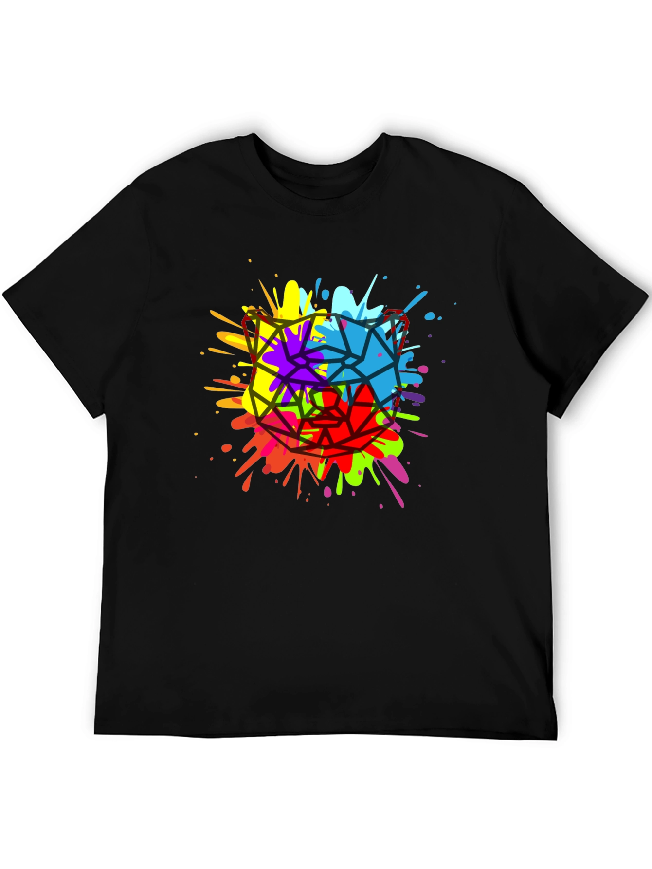Geometric Splatter Cat T-Shirt - Mens Black Tee