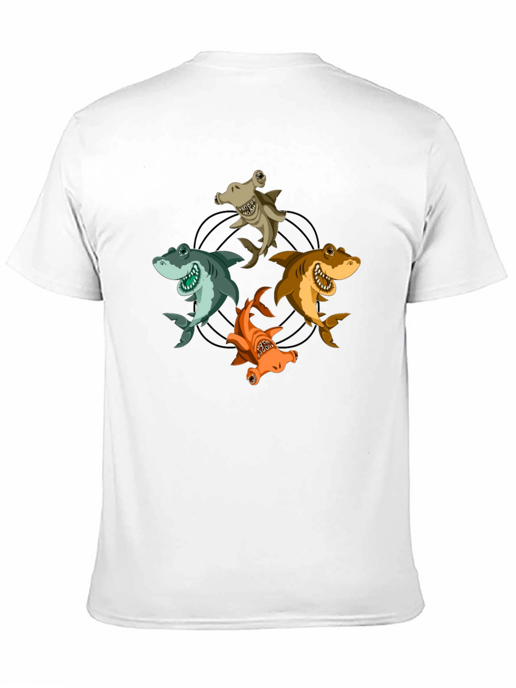 Cartoon Sharks Circle Graphic T-Shirt