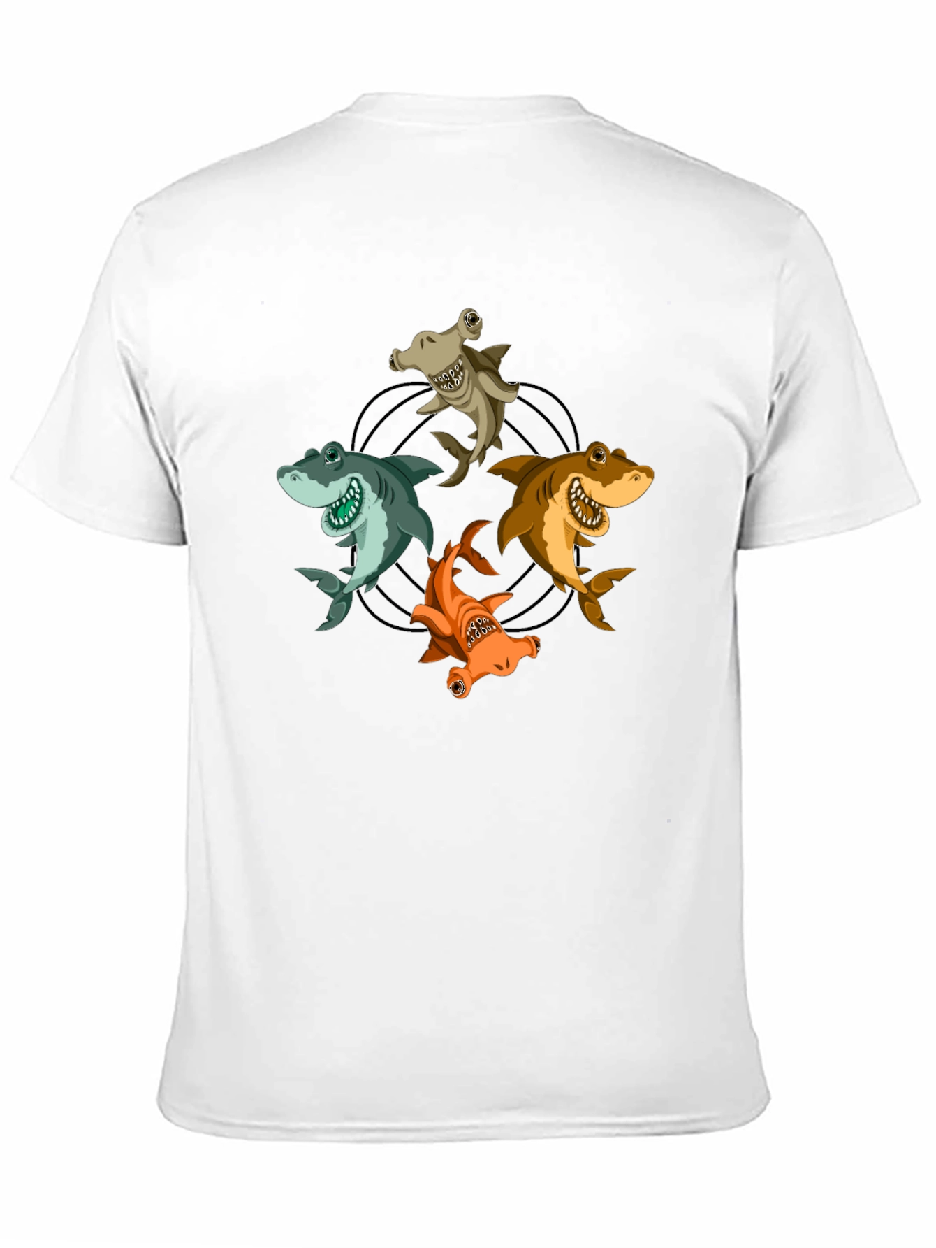 Cartoon Sharks Circle Graphic T-Shirt
