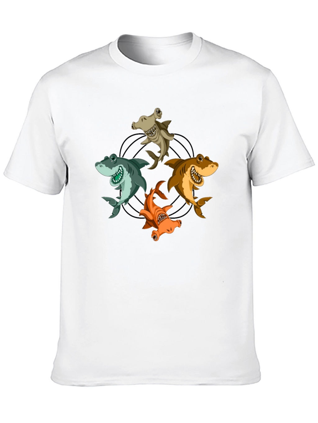 Cartoon Sharks Circle Graphic T-Shirt