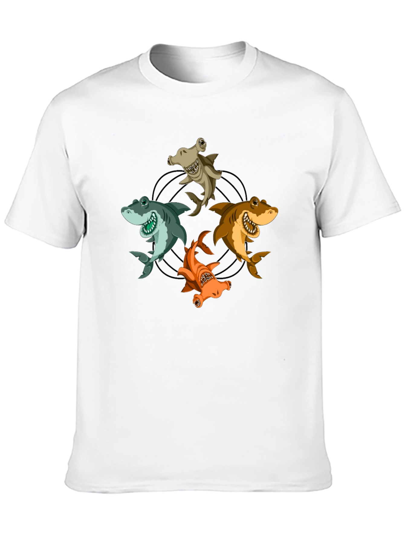 Cartoon Sharks Circle Graphic T-Shirt