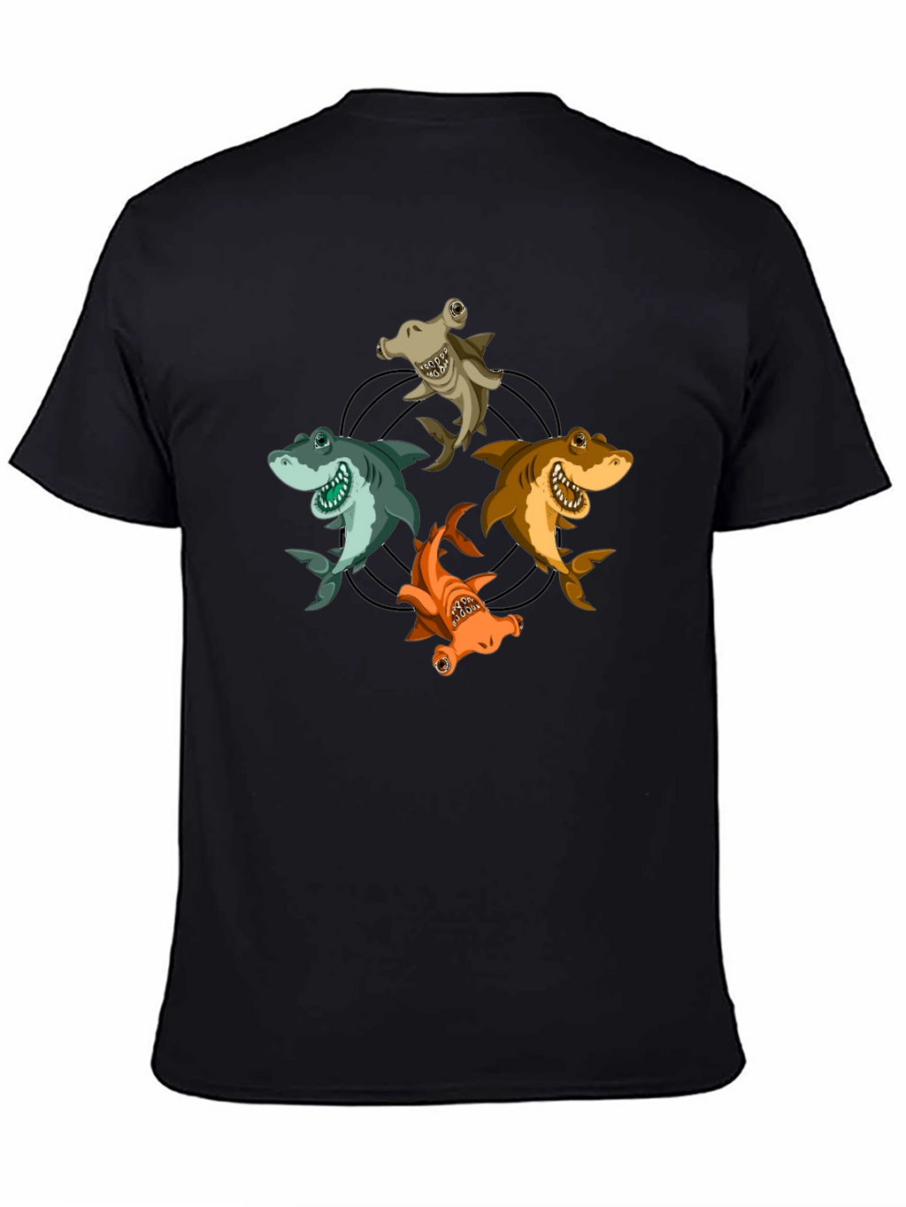 Cartoon Sharks Circle Graphic T-Shirt