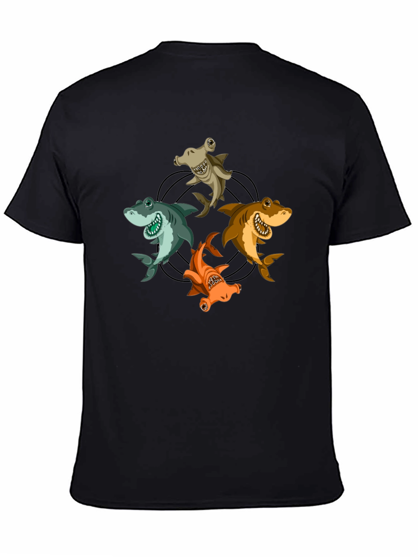 Cartoon Sharks Circle Graphic T-Shirt