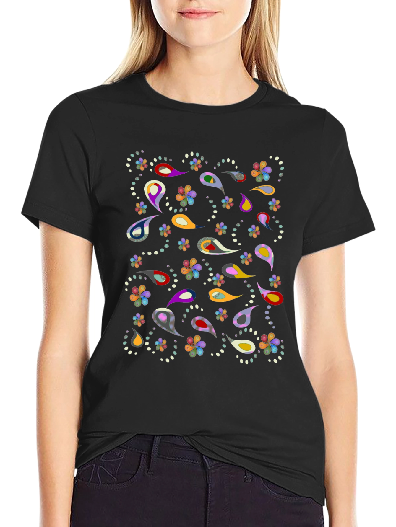 Paisley Pattern Black T-Shirt
