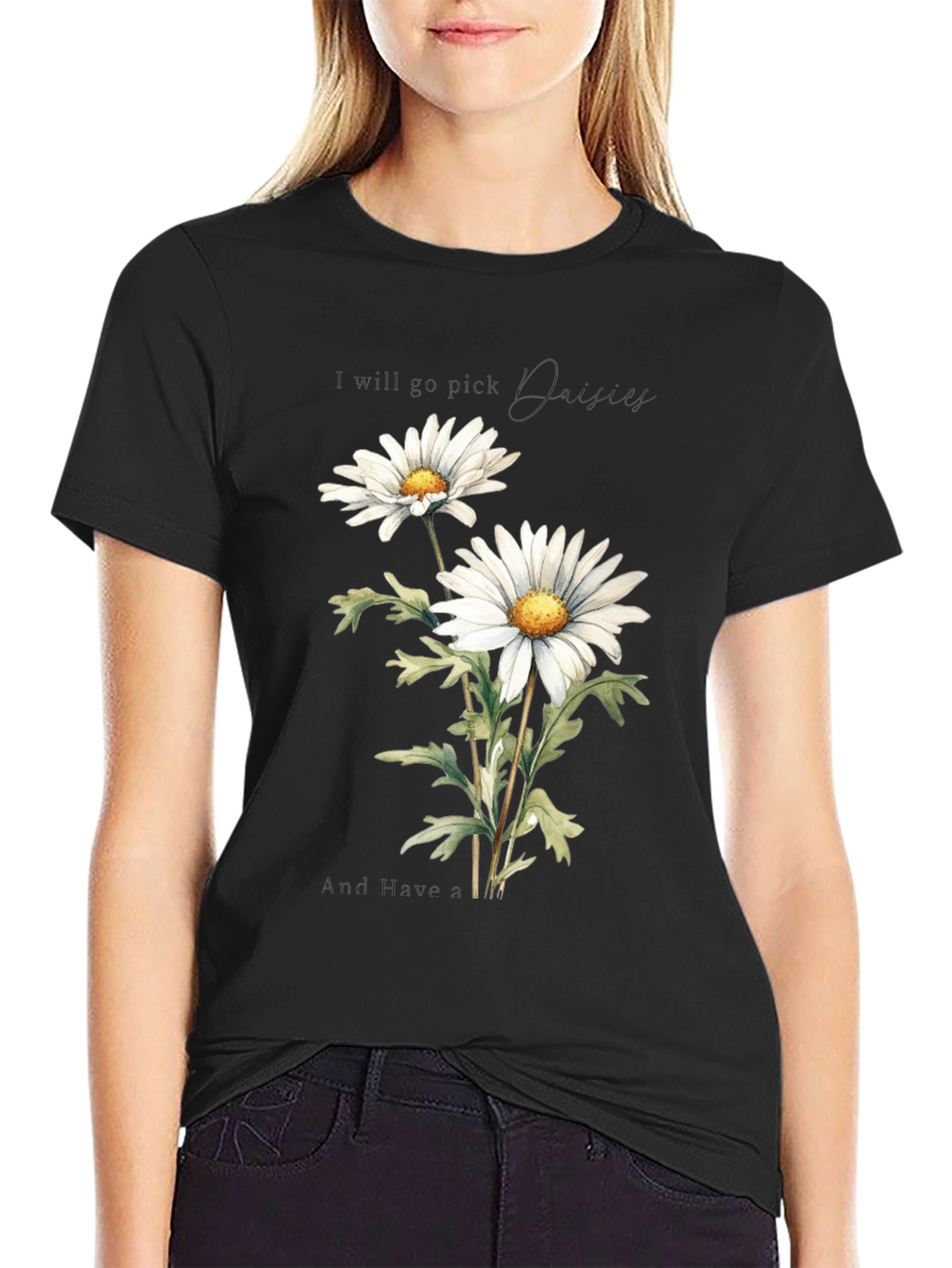 Daisy Flower Graphic Tee - Soft Cotton Black T-Shirt