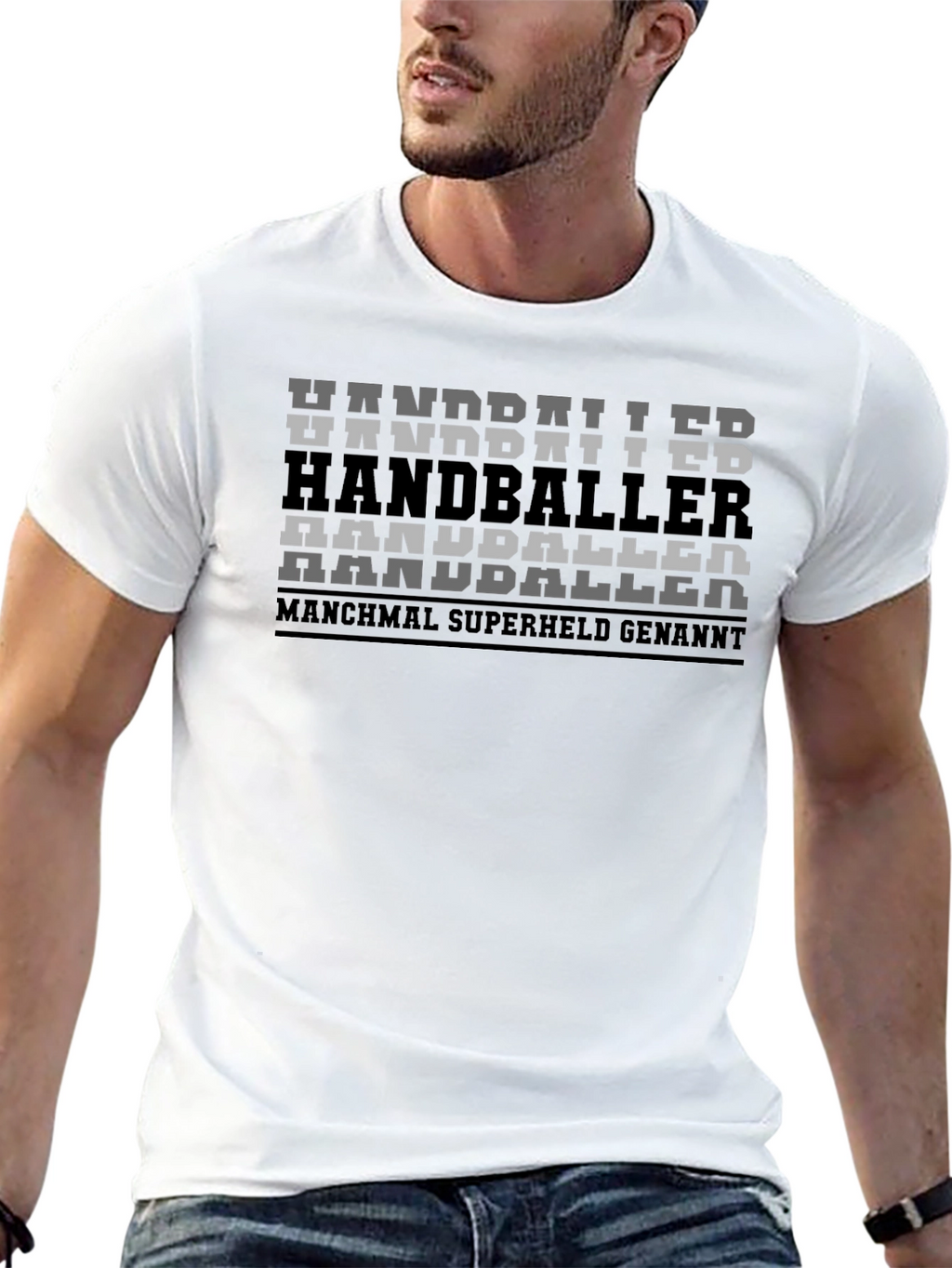 Handball Player Superhero Black Graphic Tee