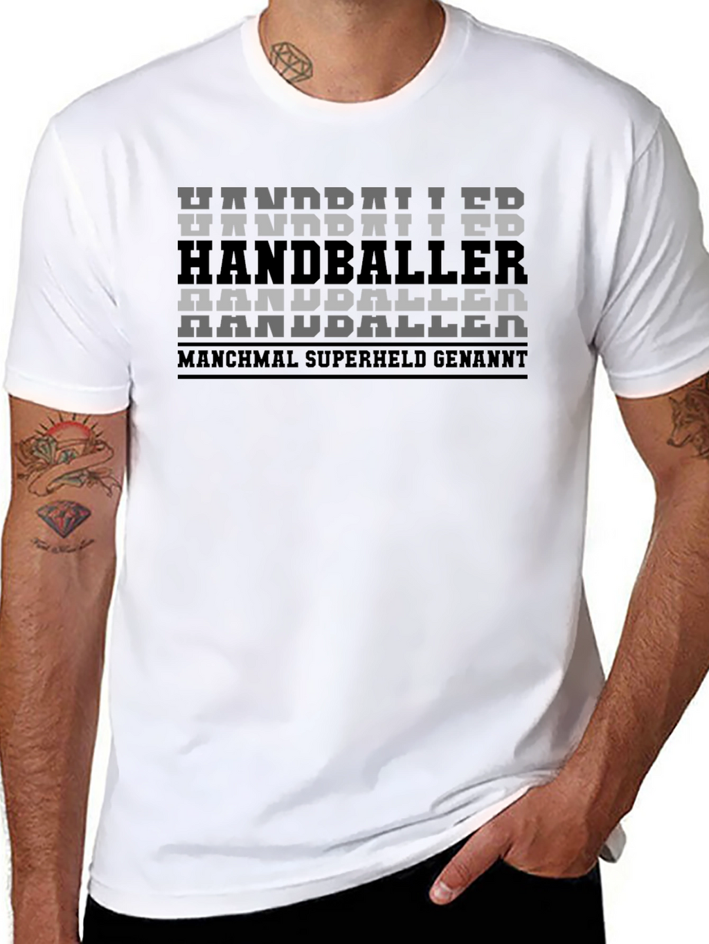 Handball Player Superhero Black Graphic Tee