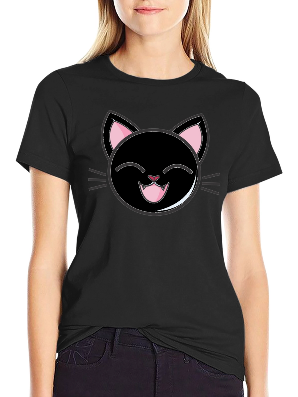 Cute Cartoon Black Cat T-Shirt