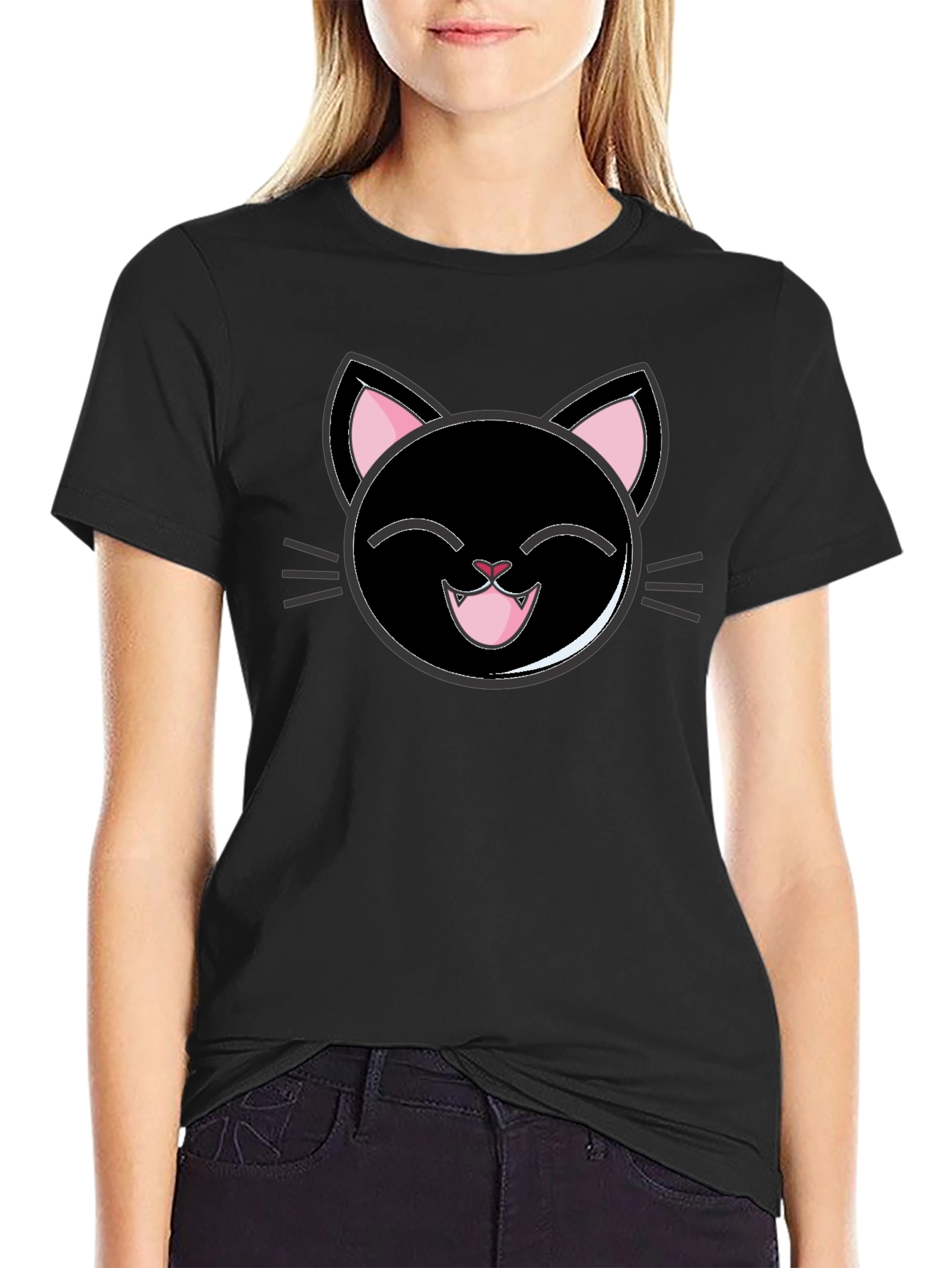 Cute Cartoon Black Cat T-Shirt