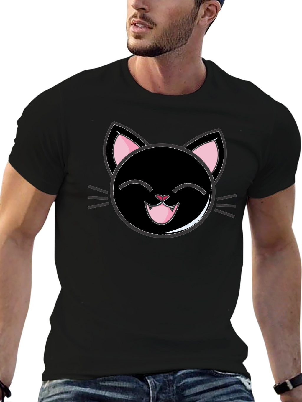Cute Cartoon Black Cat T-Shirt