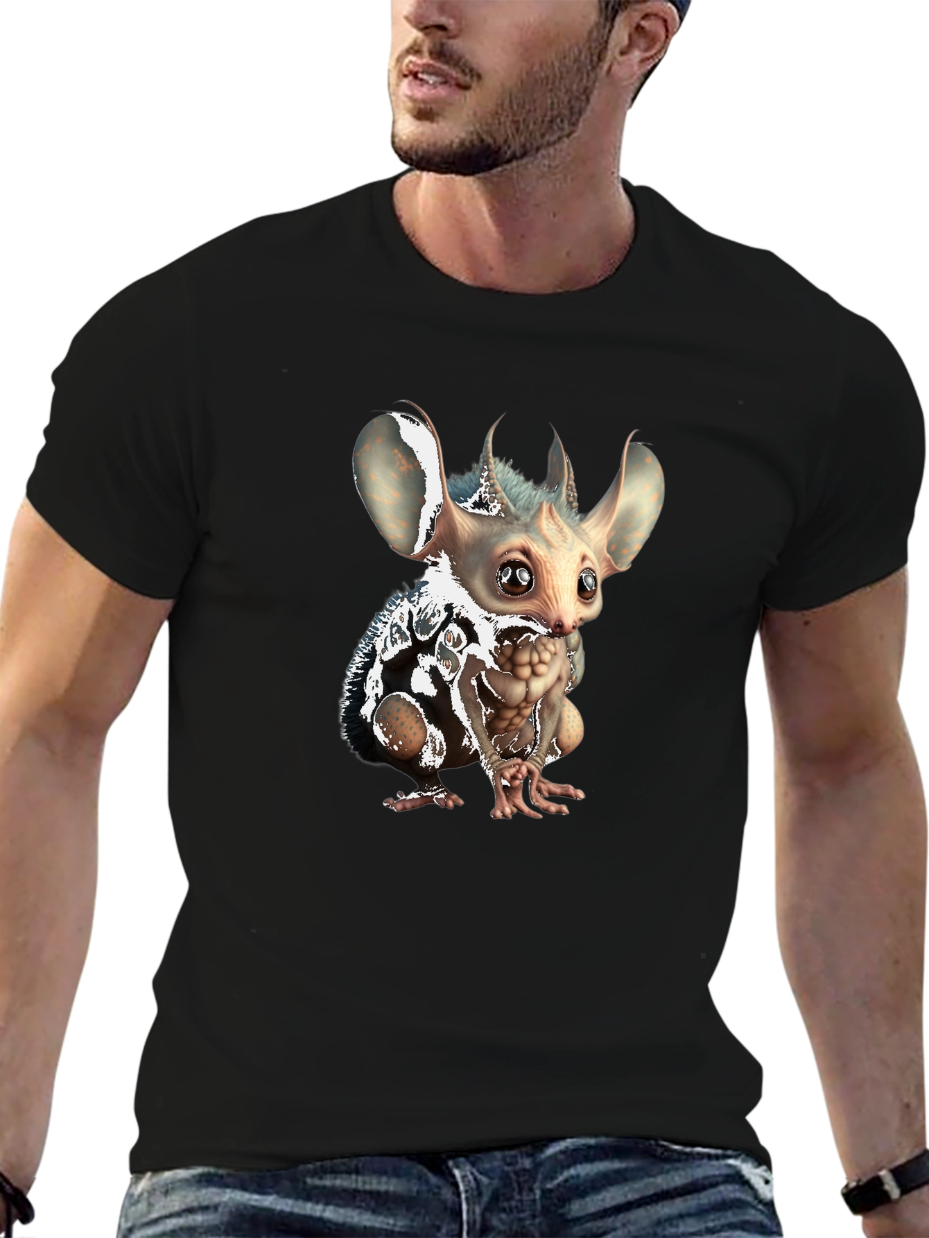 Unique Creature Graphic Tee - Soft Black Cotton