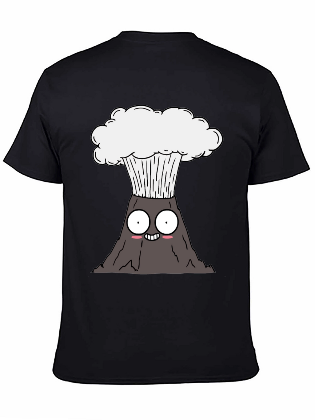 Cartoon Volcano Graphic Tee - Black Cotton T-Shirt