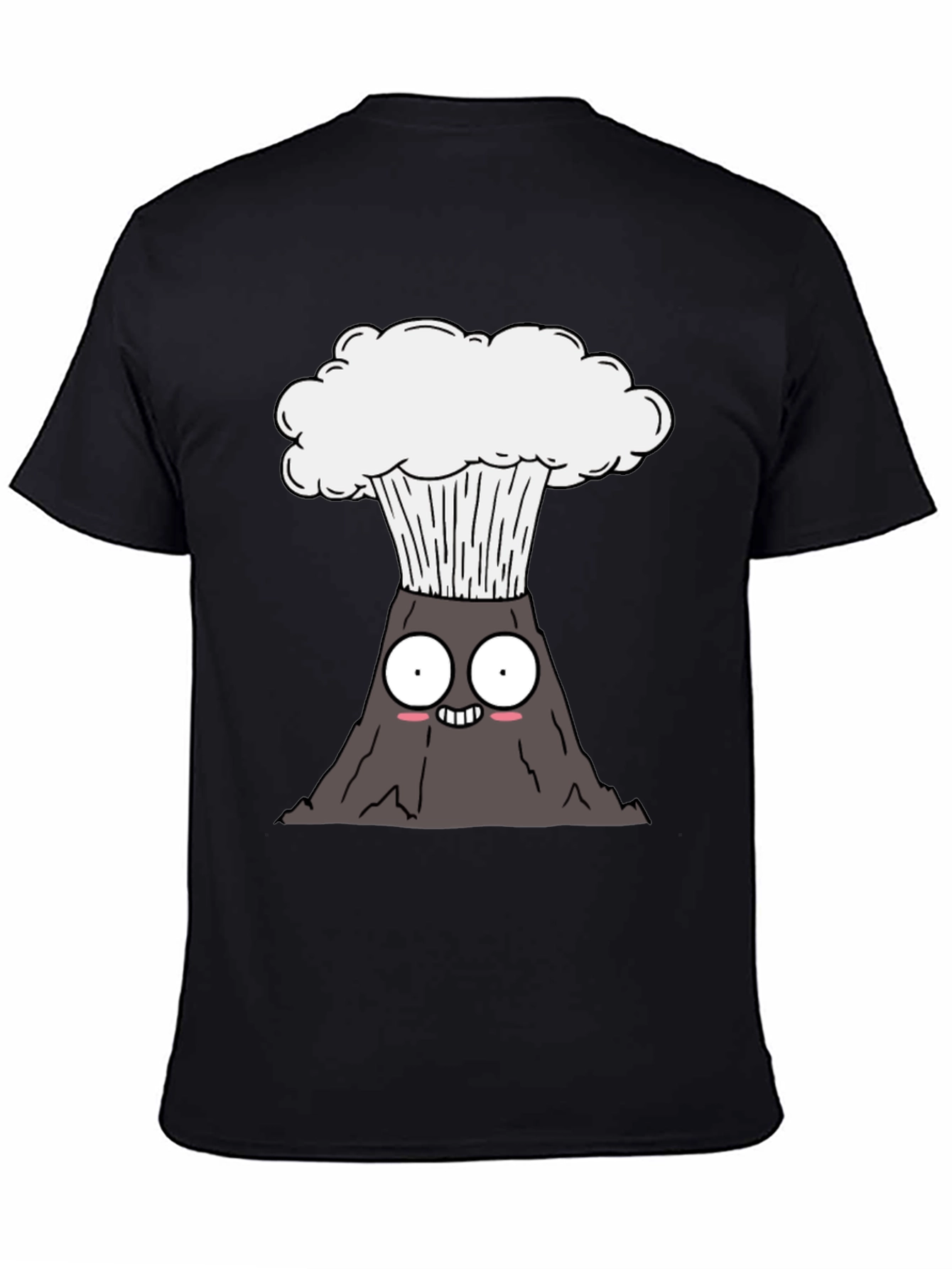 Cartoon Volcano Graphic Tee - Black Cotton T-Shirt