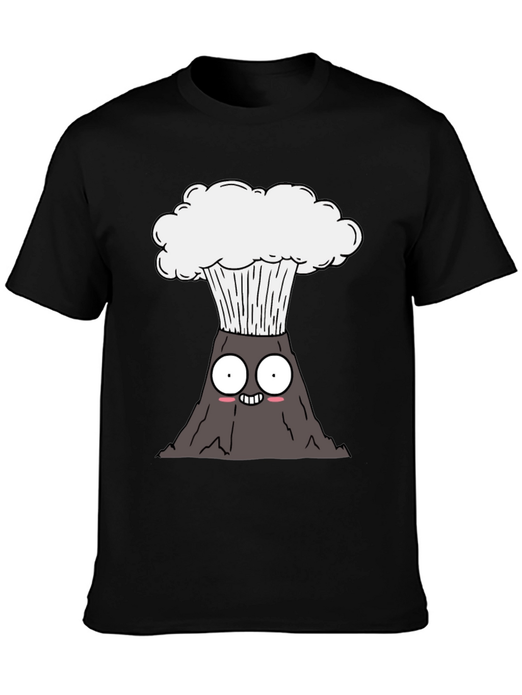 Cartoon Volcano Graphic Tee - Black Cotton T-Shirt
