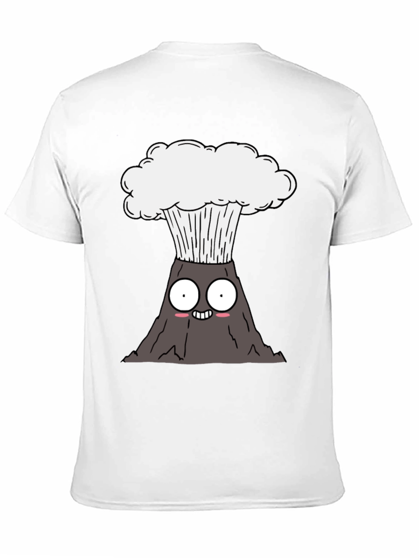 Cartoon Volcano Graphic Tee - Black Cotton T-Shirt