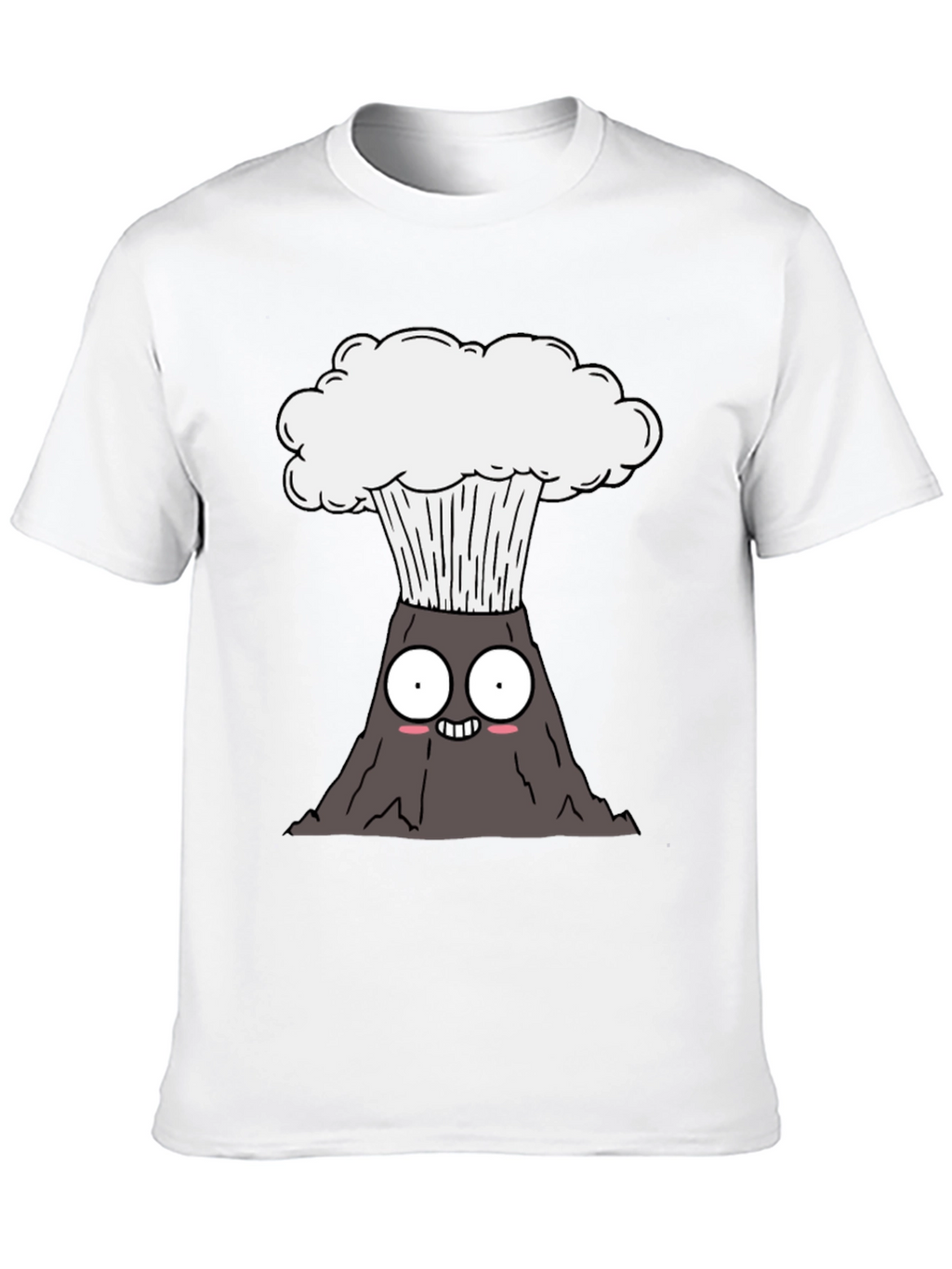 Cartoon Volcano Graphic Tee - Black Cotton T-Shirt