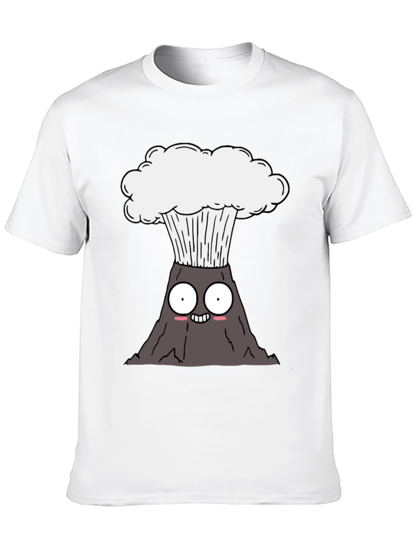 Cartoon Volcano Graphic Tee - Black Cotton T-Shirt