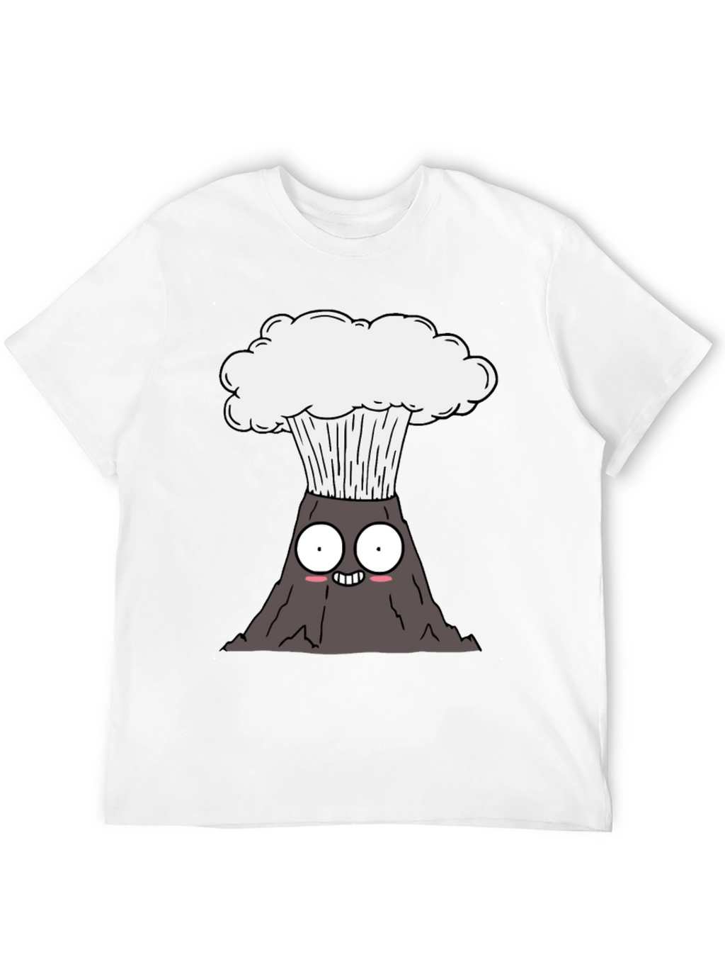 Cartoon Volcano Graphic Tee - Black Cotton T-Shirt
