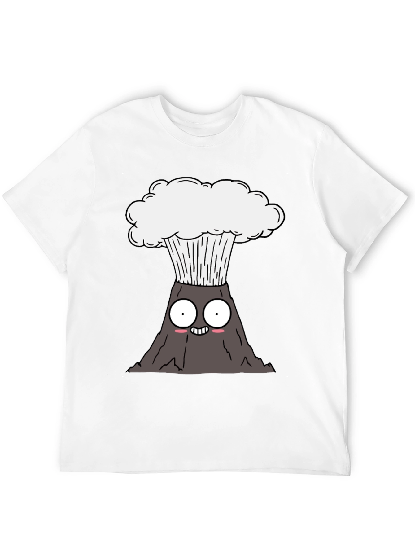 Cartoon Volcano Graphic Tee - Black Cotton T-Shirt