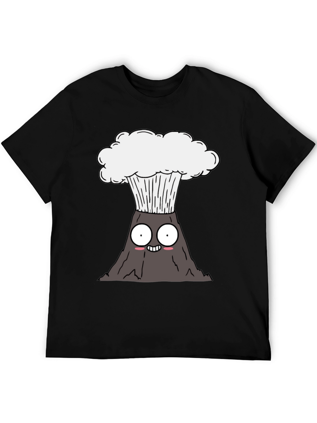 Cartoon Volcano Graphic Tee - Black Cotton T-Shirt
