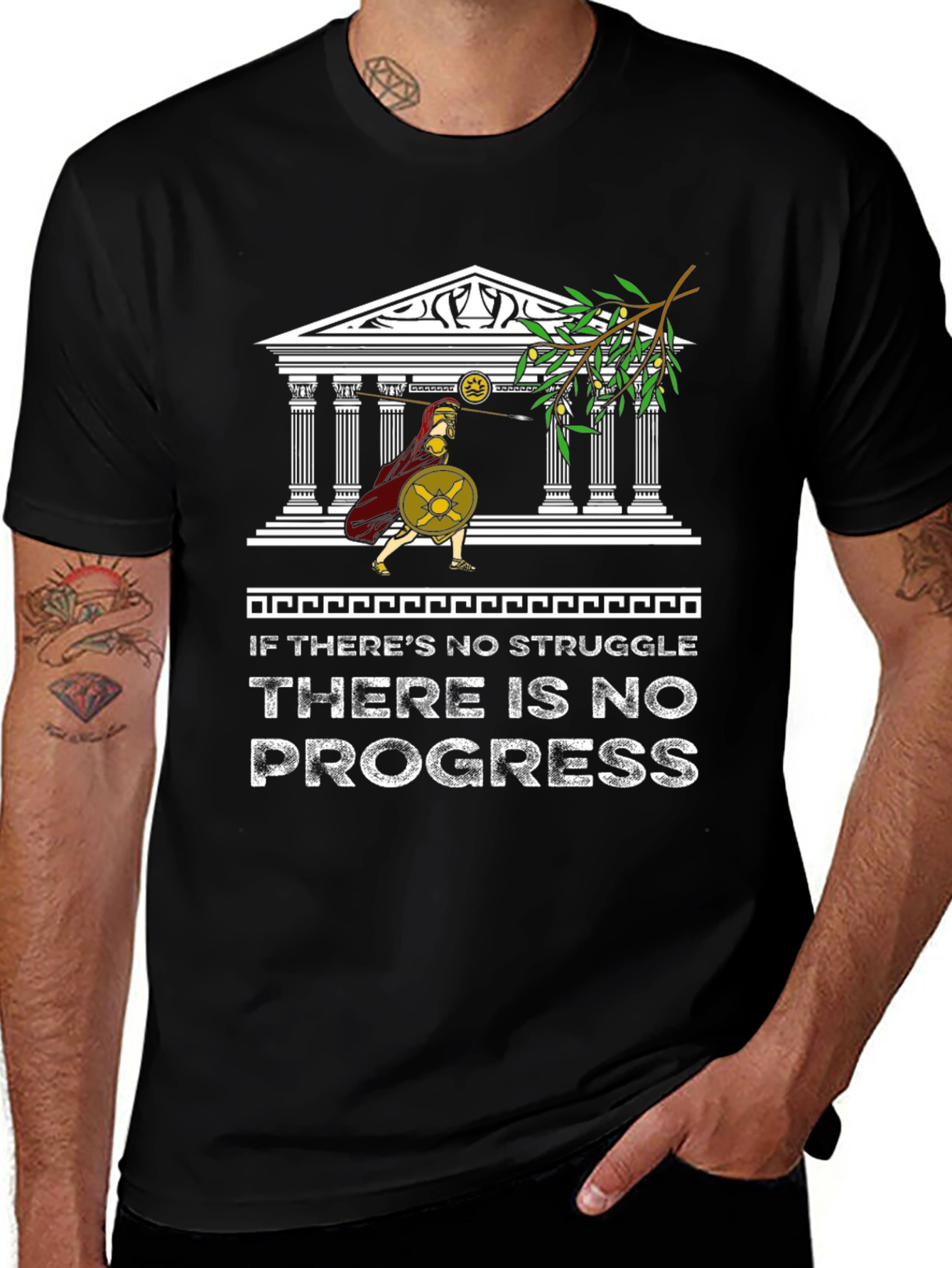Motivational Spartan T-Shirt - No Struggle No Progress