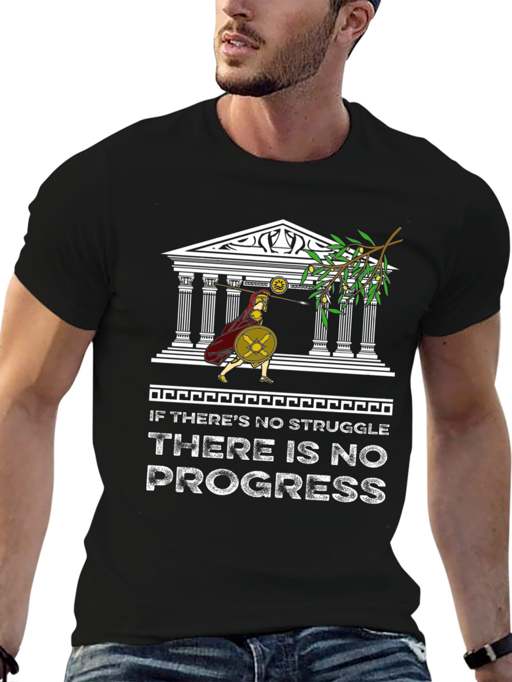 Motivational Spartan T-Shirt - No Struggle No Progress