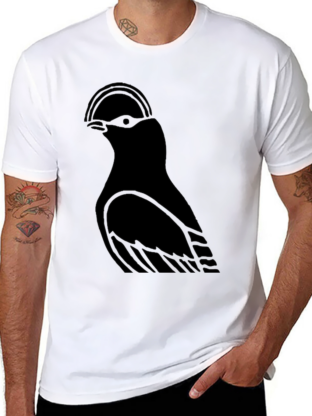 Minimalist Bird Graphic Black T-Shirt