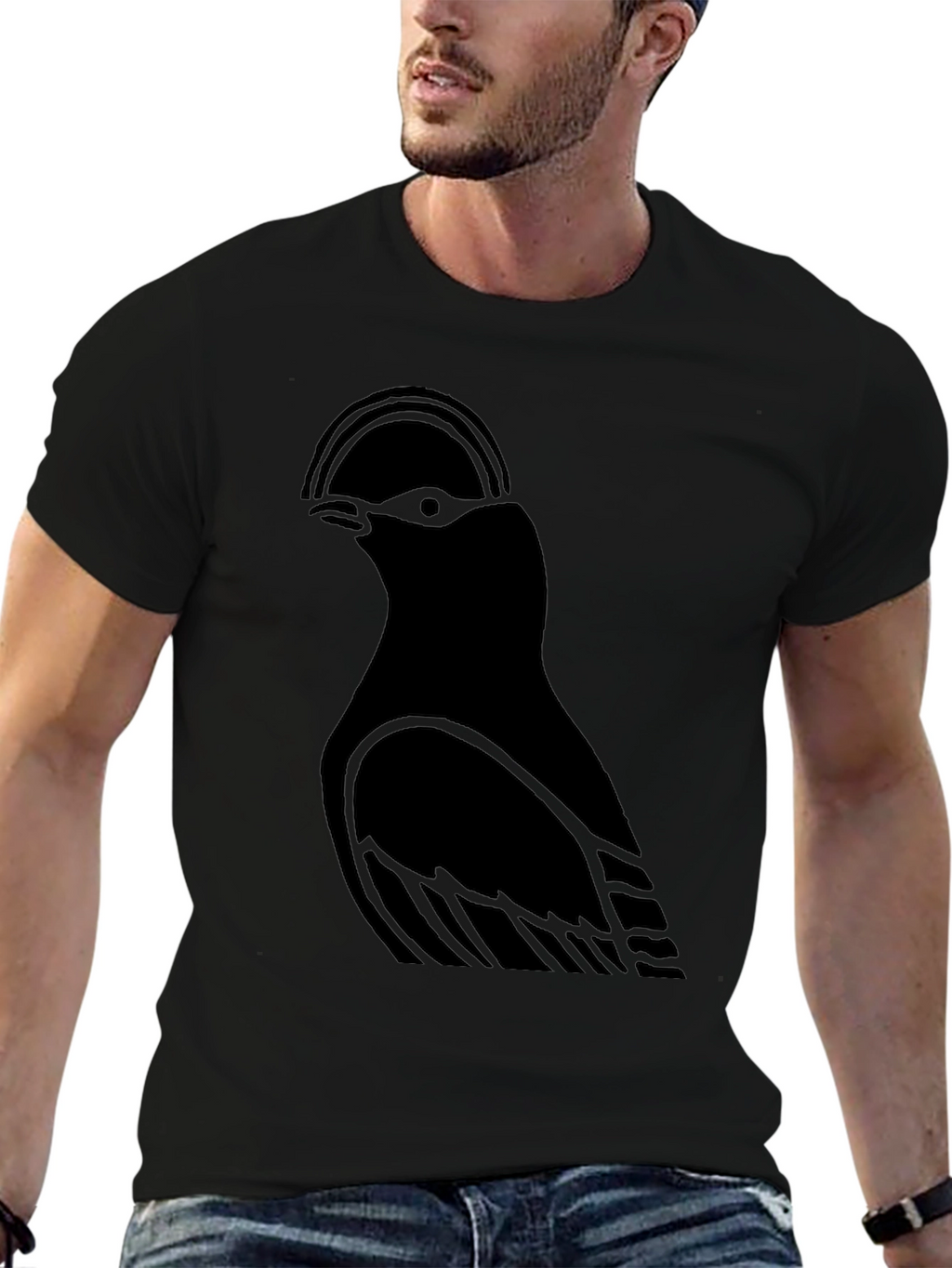 Minimalist Bird Graphic Black T-Shirt