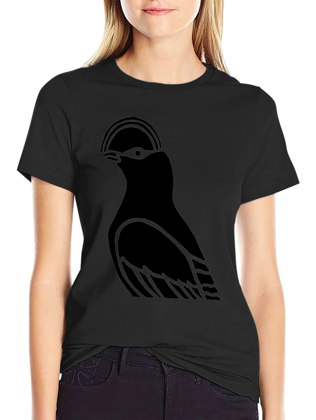 Minimalist Bird Graphic Black T-Shirt