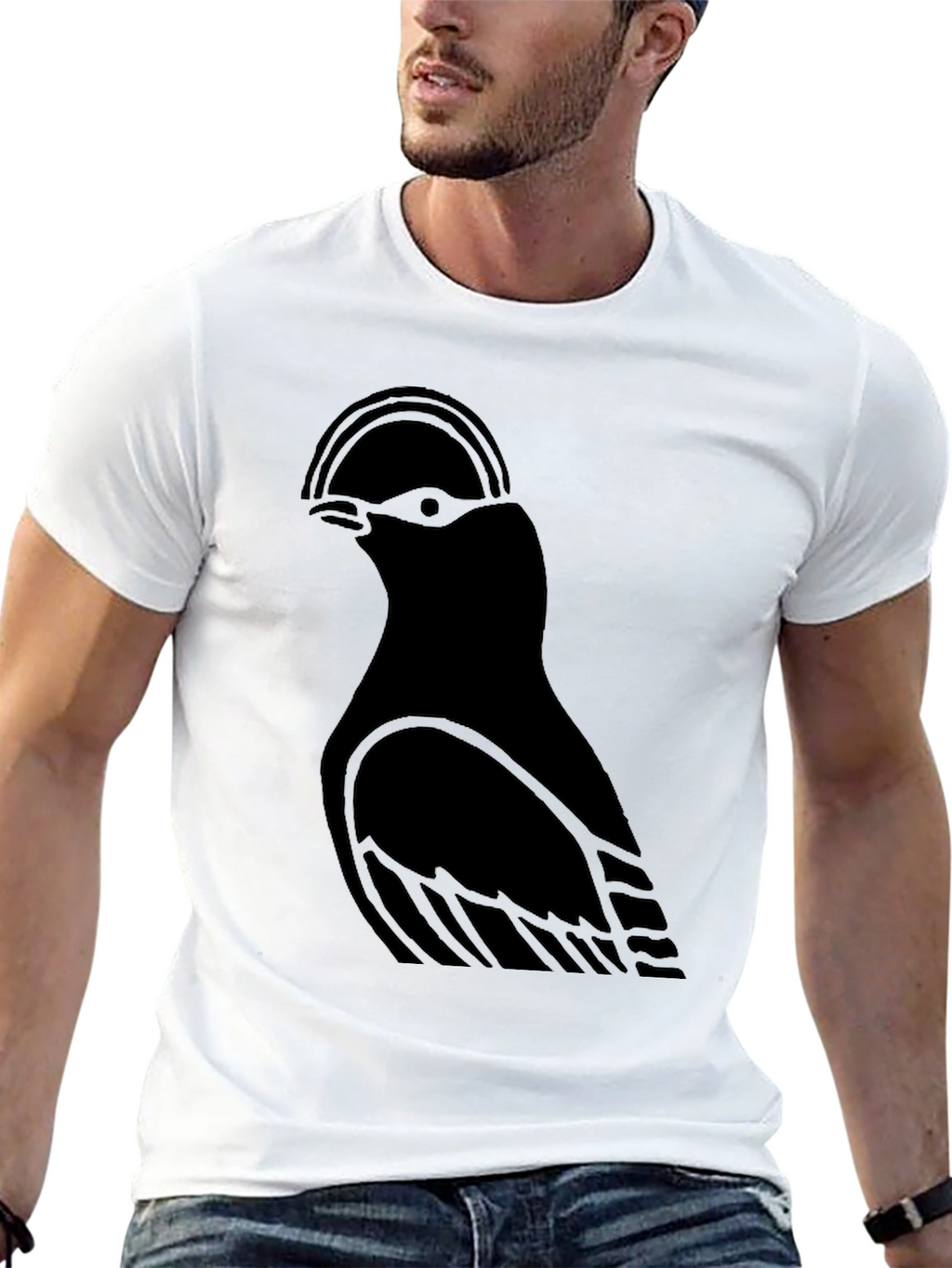 Minimalist Bird Graphic Black T-Shirt