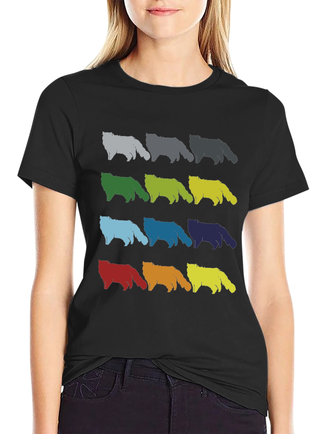 Colorful Cat Silhouette Graphic Tee