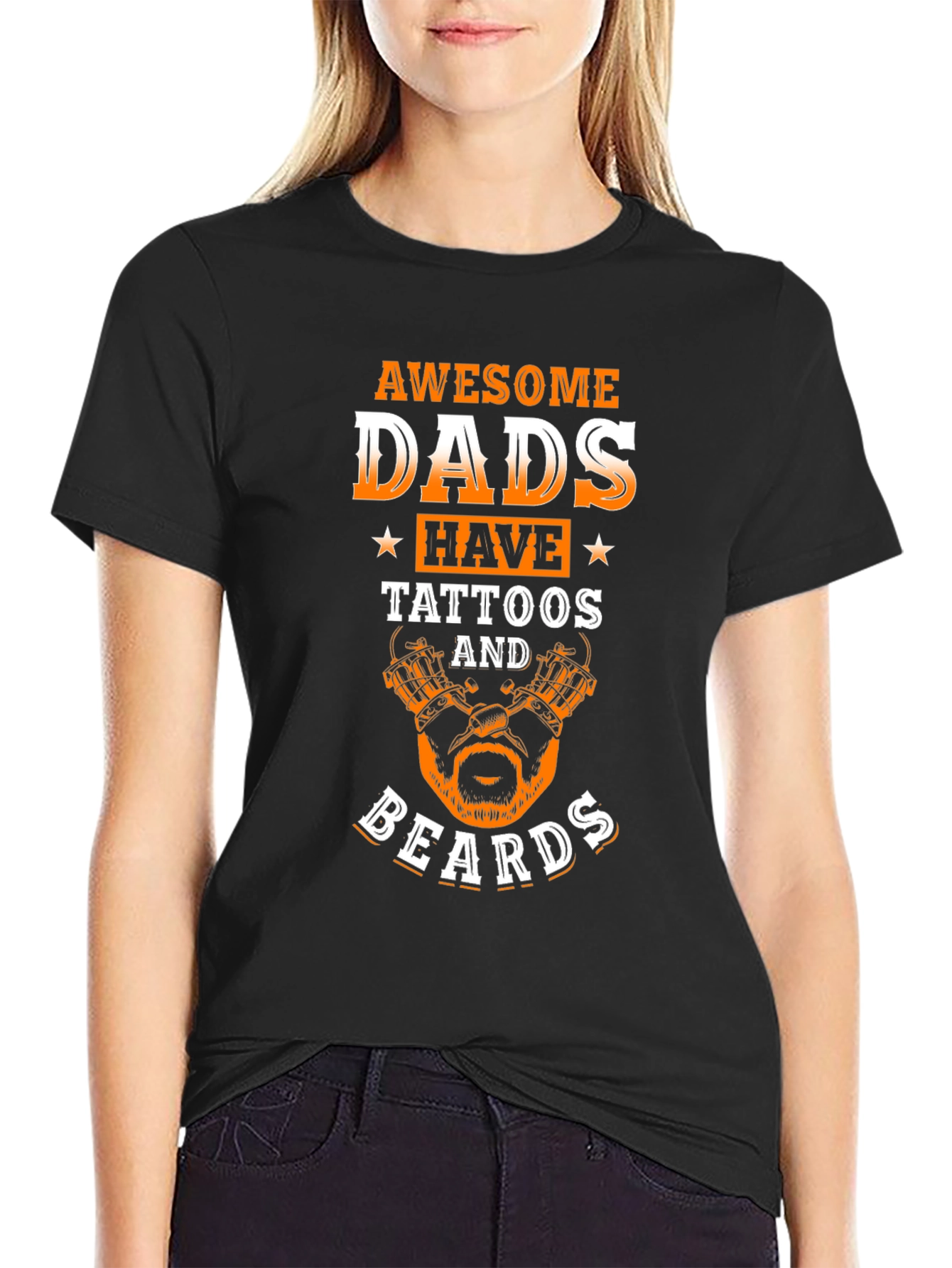 Awesome Dads Tattoo Beard Graphic Tee