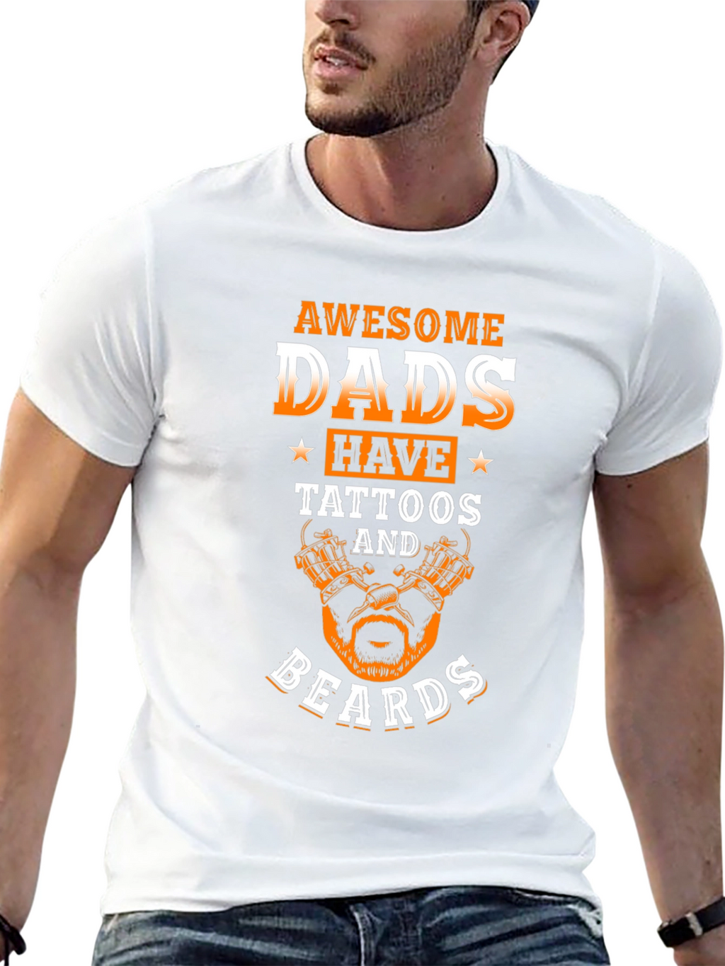Awesome Dads Tattoo Beard Graphic Tee