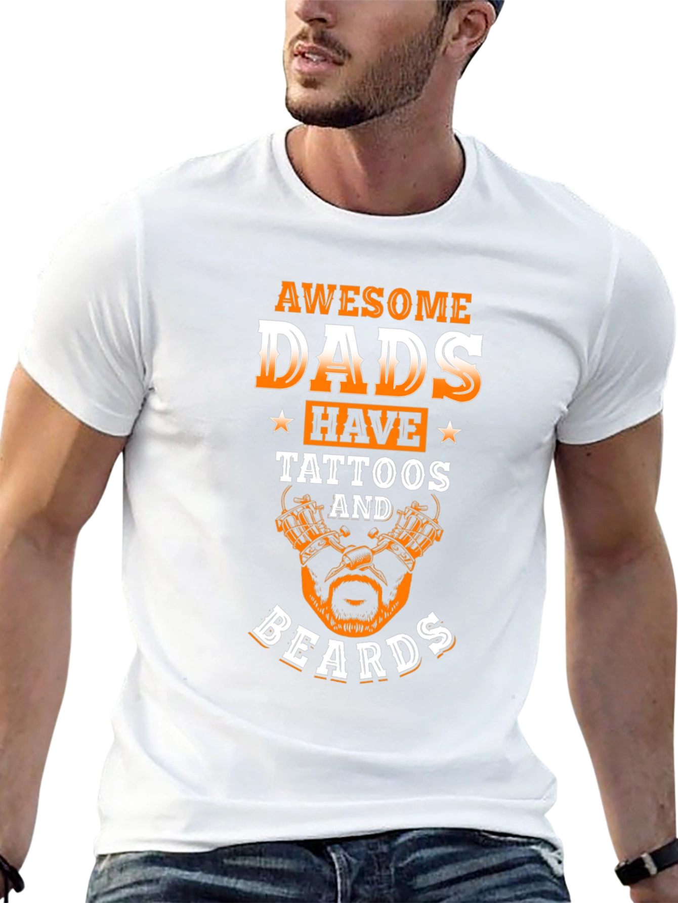 Awesome Dads Tattoo Beard Graphic Tee