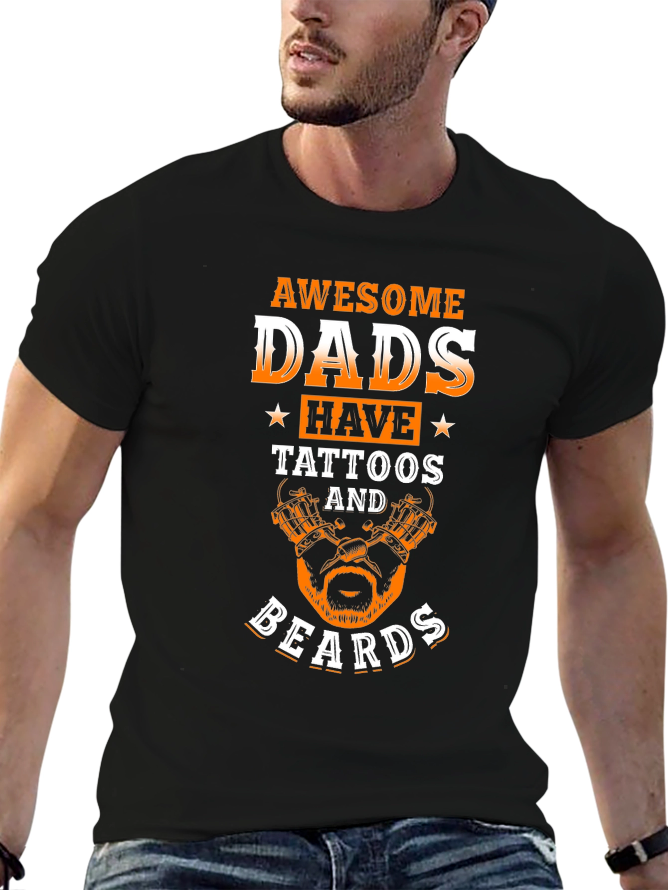 Awesome Dads Tattoo Beard Graphic Tee