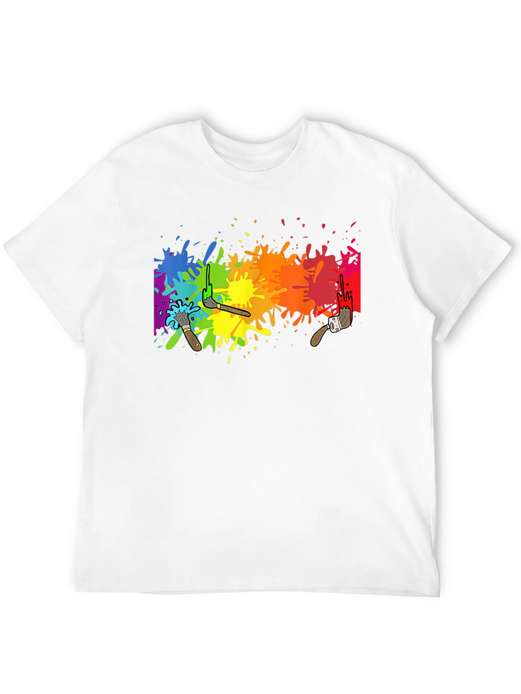 Rainbow Paint Splatter Graphic Tee - Artistic Black T-Shirt