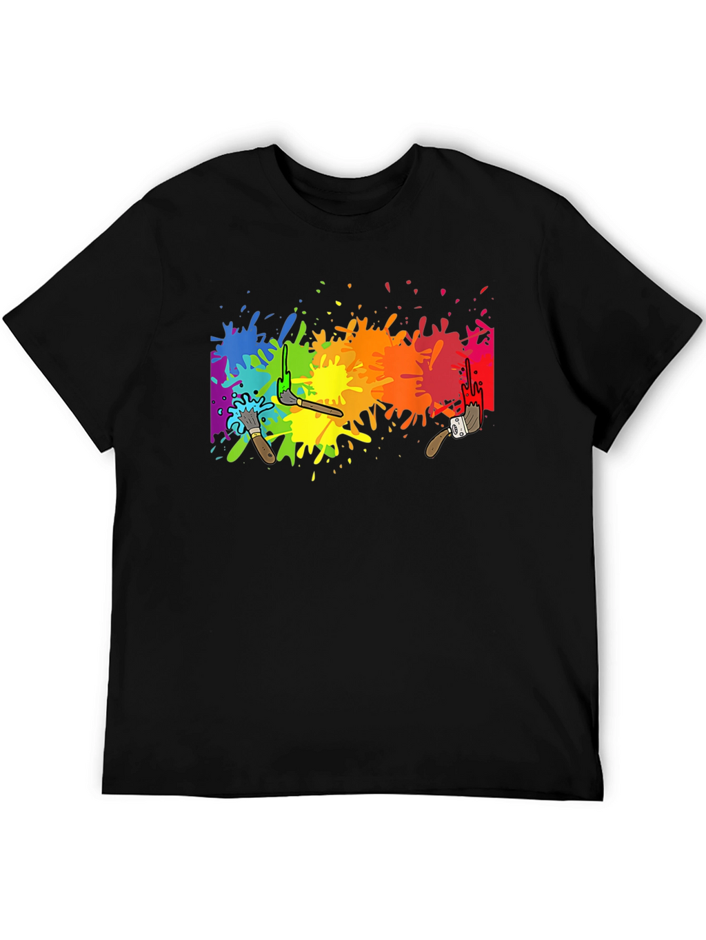 Rainbow Paint Splatter Graphic Tee - Artistic Black T-Shirt