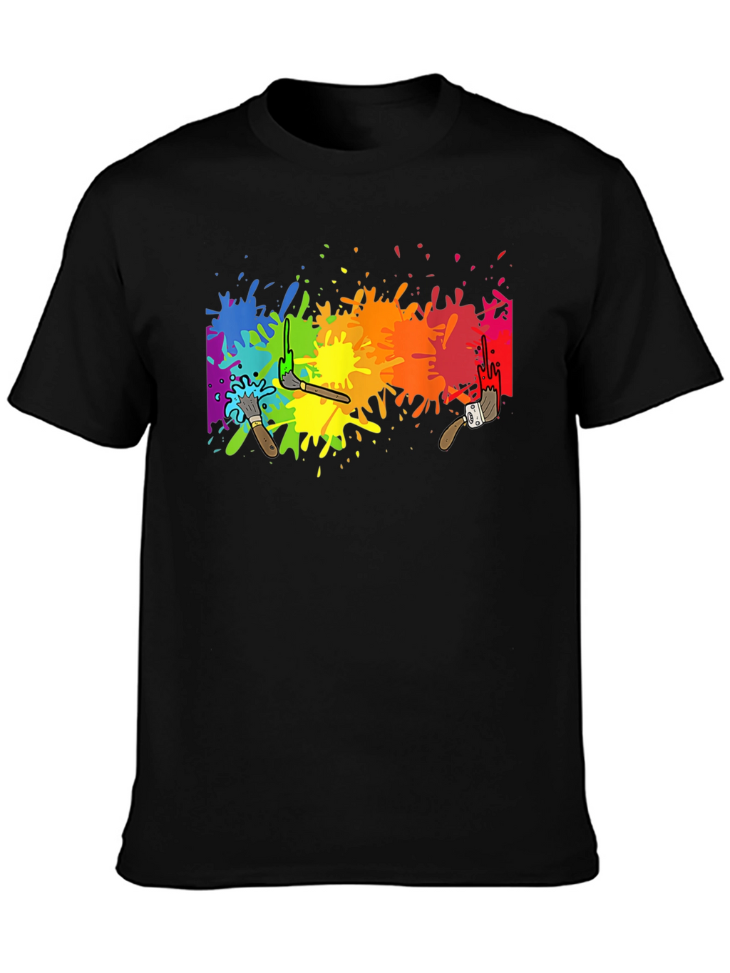 Rainbow Paint Splatter Graphic Tee - Artistic Black T-Shirt