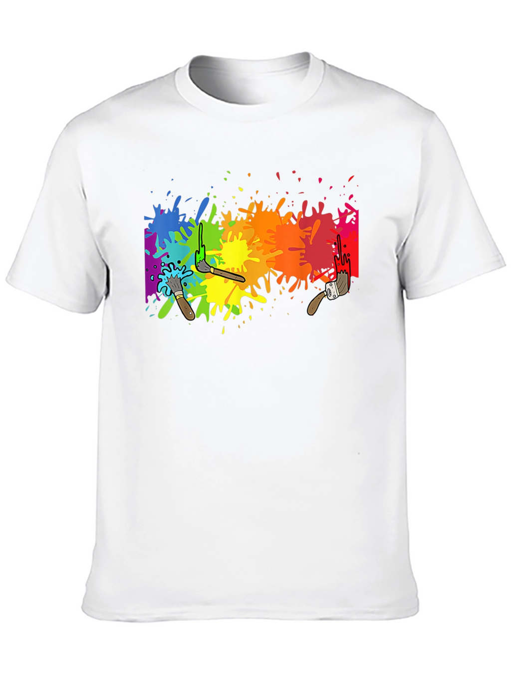 Rainbow Paint Splatter Graphic Tee - Artistic Black T-Shirt