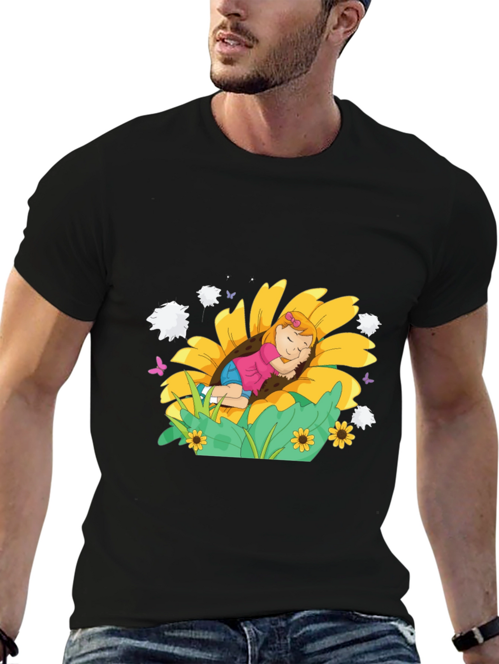 Sunflower Dreamer Black Tee
